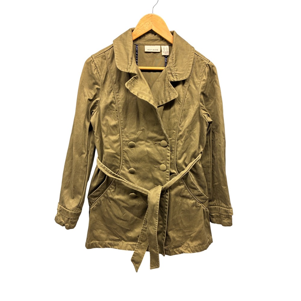 DKNY Jeans‎ Women's S Olive Green Trench Coat Belted Double Breasted Jacket